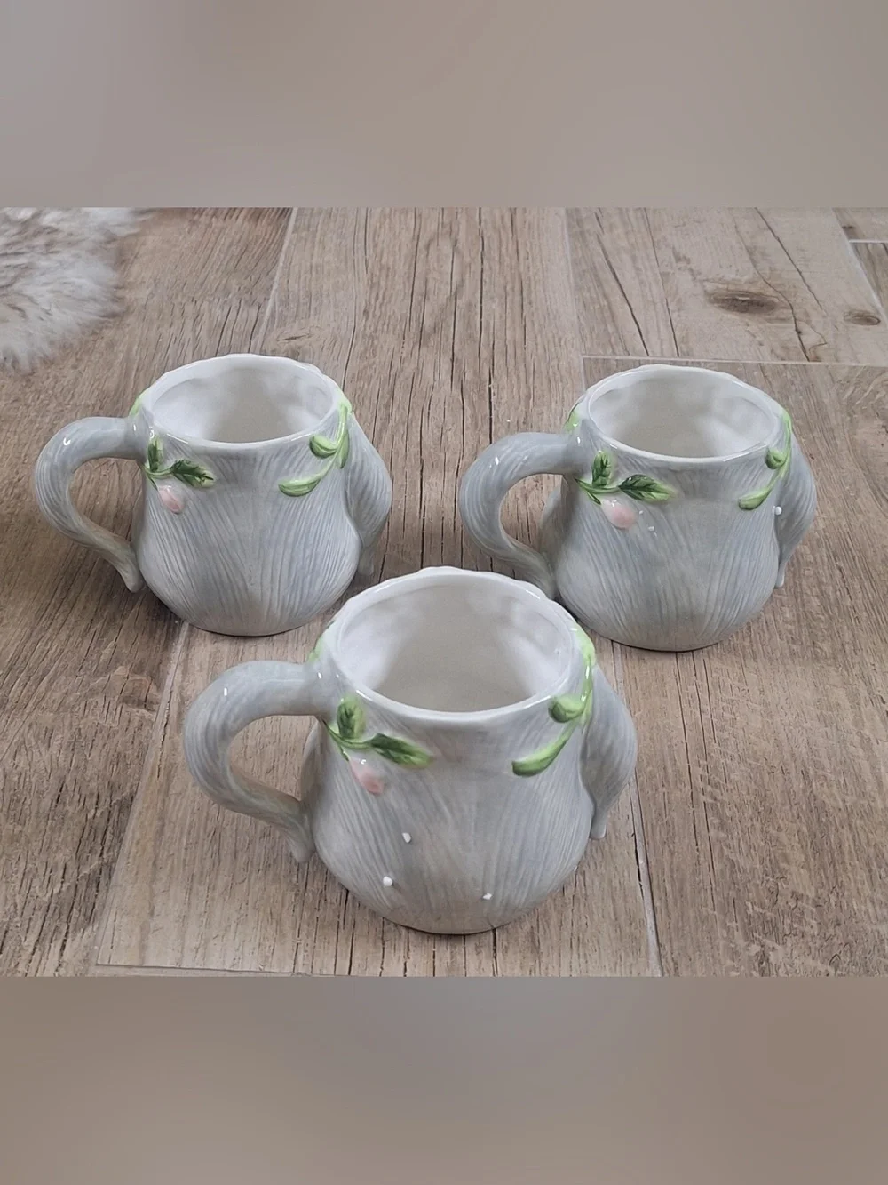 Certified International Sweet Bunny Set of 3 3D Ceramic Mugs Susan Winget NIB